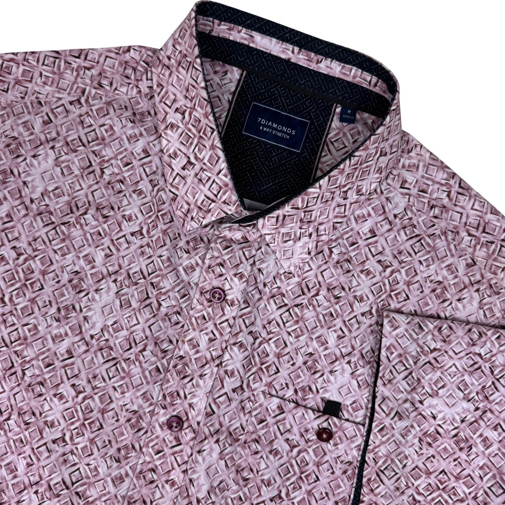 7Diamonds Track Stars‎ 4-Way Stretch Woven ShirtGeometric Mens M Mauve Modern